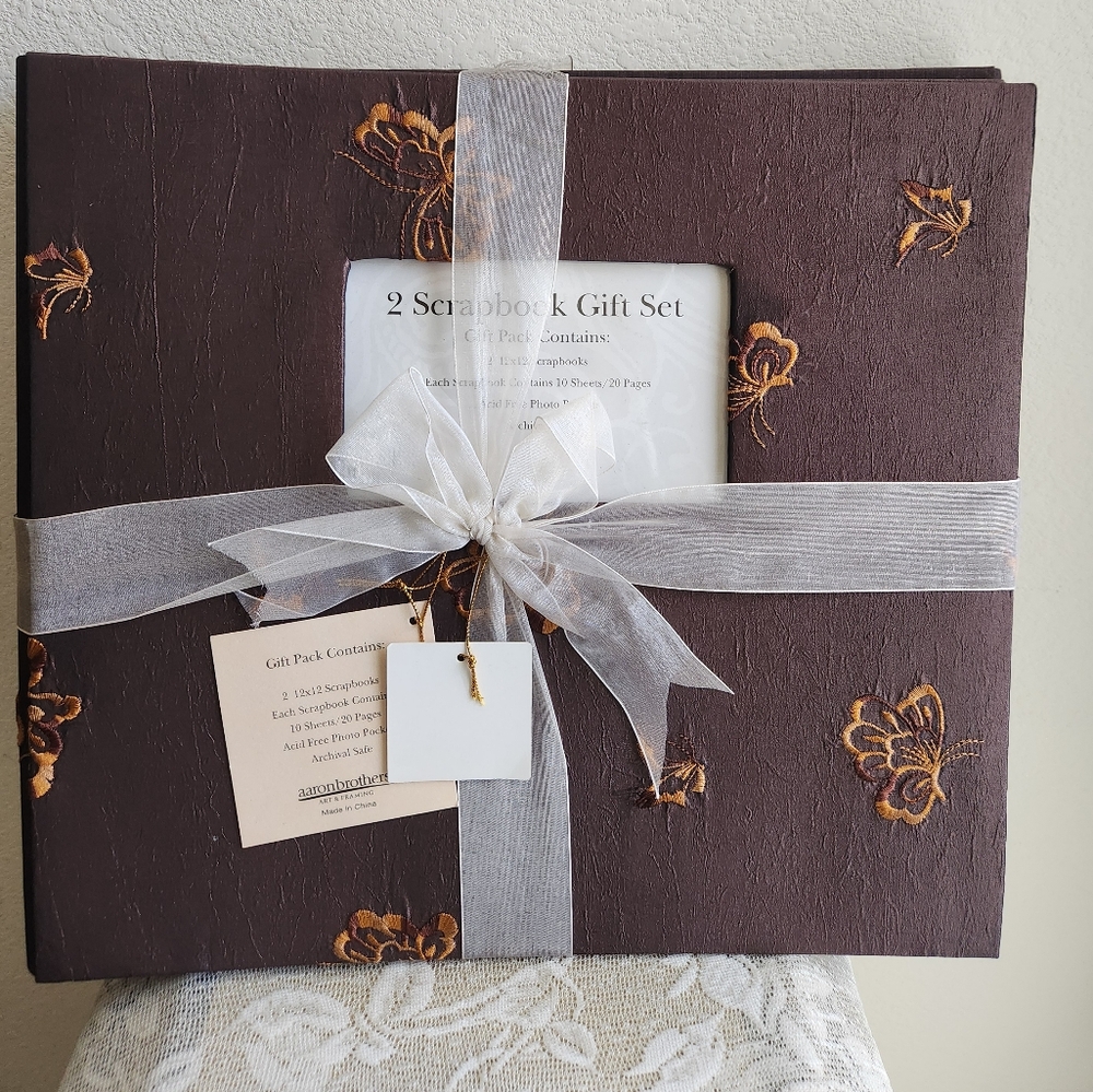 Aaron Brothers Set of 2 Elegant Brown Scrapbook Gift Set with Butterflies NWT